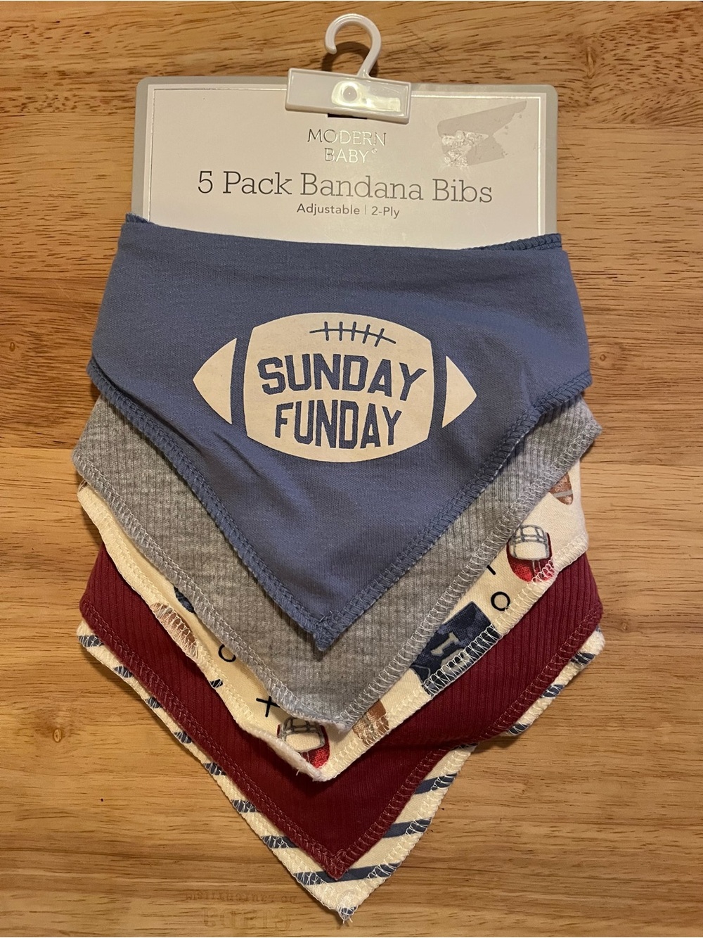Kids "Sunday Funday" Football Blue Bandana Bibs - 5 Pack